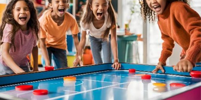 Barn spiller airhockey (Dette bildet er generert av KI)