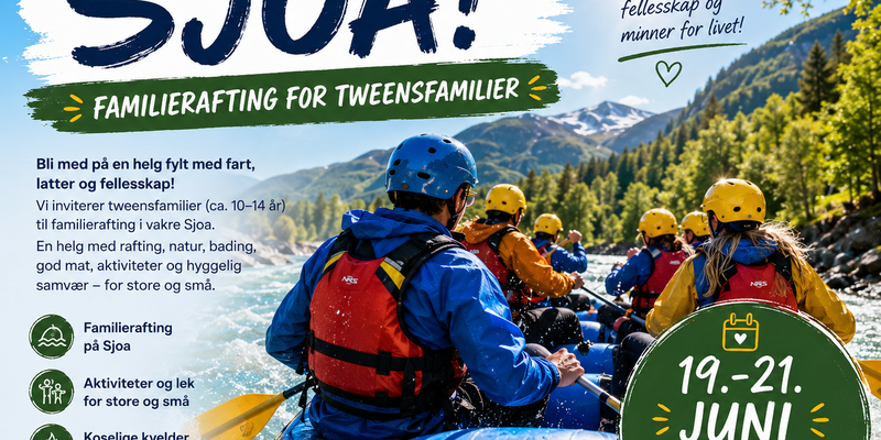 Plakat om tur til Sjoa med bilde av rafting