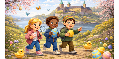 påskejakt på Akershus slott (Dette bildet er generert av KI)