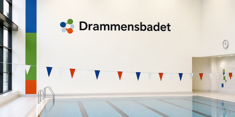 Svømmebasseng i Drammensbadet med flere svømmebaner. (Dette bildet er generert av KI)