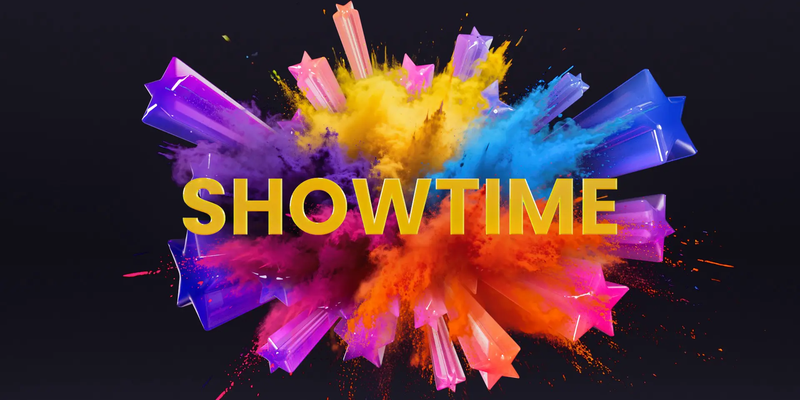 Bilde med tekst «showtime»