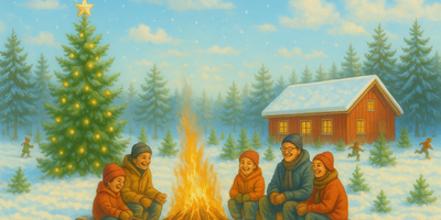 Koselig med juletrehogst og bålkos (Dette bildet er generert av KI)