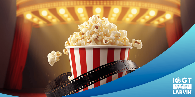 bilde av kino og popcorn (Dette bildet er generert av KI)