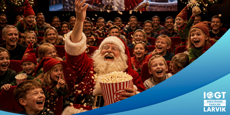 julenissen på kino (Dette bildet er generert av KI)
