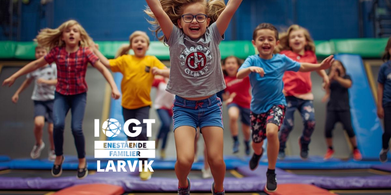 Bilde av barn som hopper i én trampolinepark (This image is AI generated.)