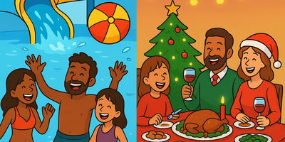 Badeland og julebord (Dette bildet er generert av KI)