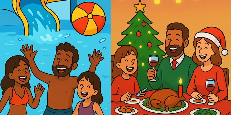 Badeland og julebord (This image is AI generated.)