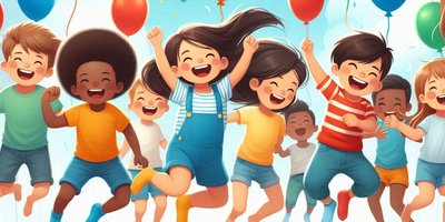 Barn som hopper. (Dette bildet er generert av KI)