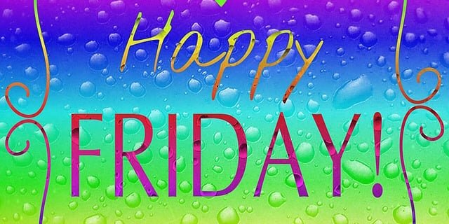 Datategnet bilde med teksten "Happy friday!"
